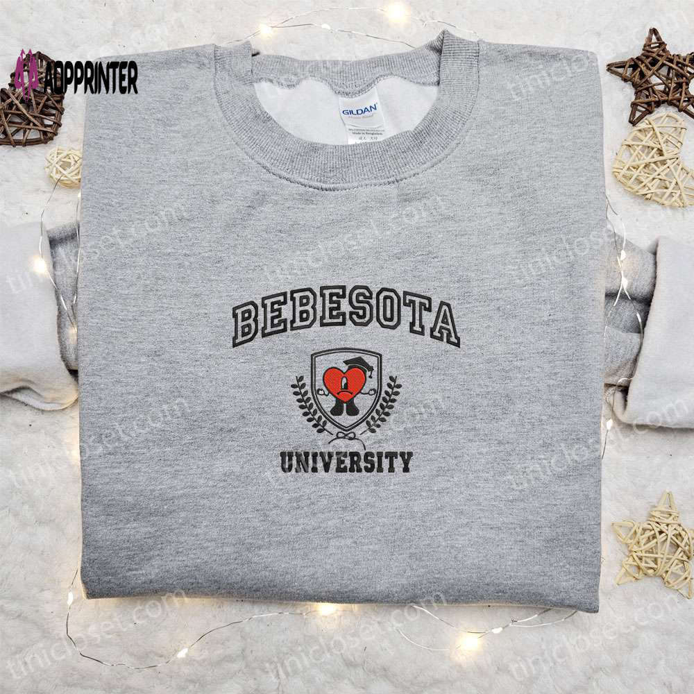 Bad bunny bebesota university embroidered sweatshirt – back to school shirt best gift ideas for family Embroidered Shirt
