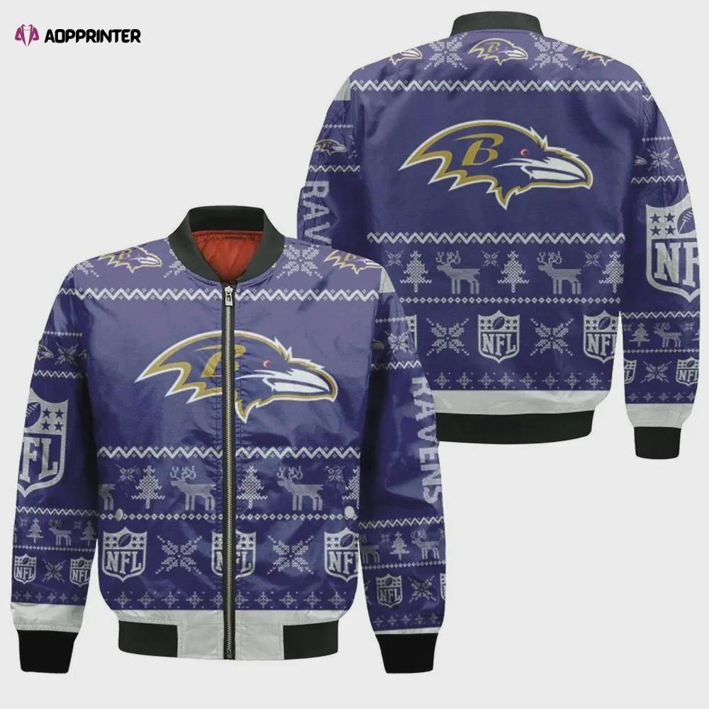 Baltimore ravens christmas pattern bomber jacket – navy blue Bomber Jacket