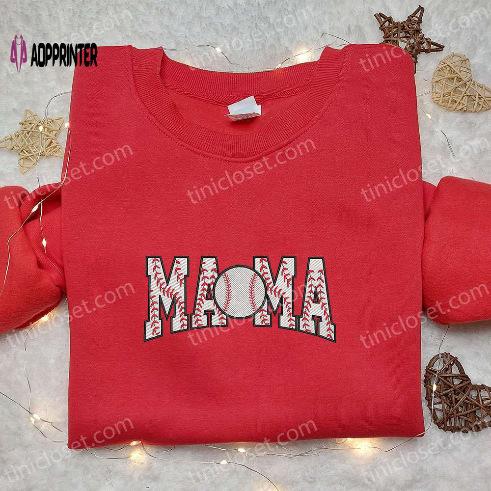 Baseball mama embroidered shirt & sports hoodie: perfect mother’s day gift idea Embroidered Shirt