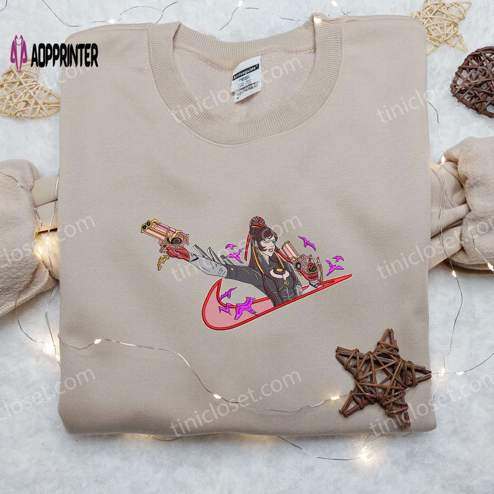 Bayonetta x swoosh nike embroidered shirt – stylish & exclusive nike bloody fate tee Embroidered Shirt