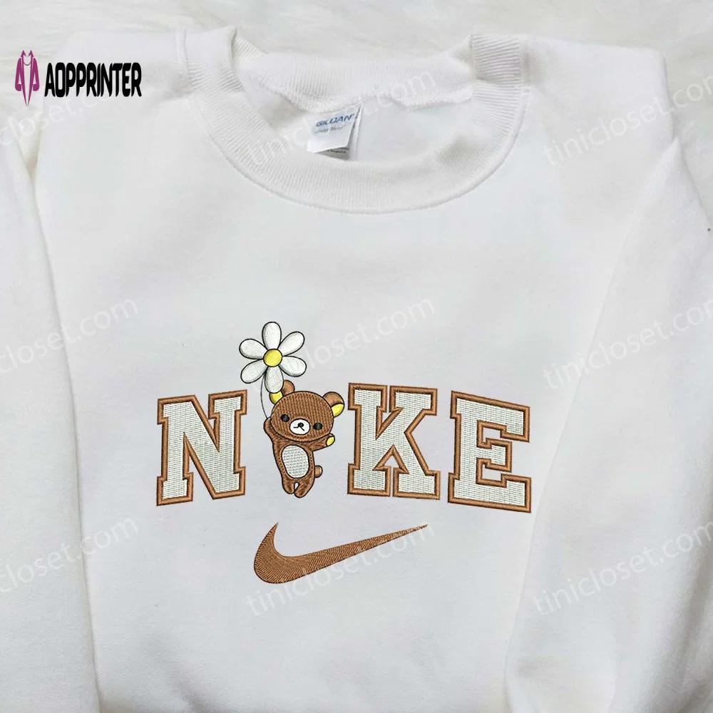 Bear flower x nike swoosh embroidered shirt – stylish nike water shirt Embroidered Shirt