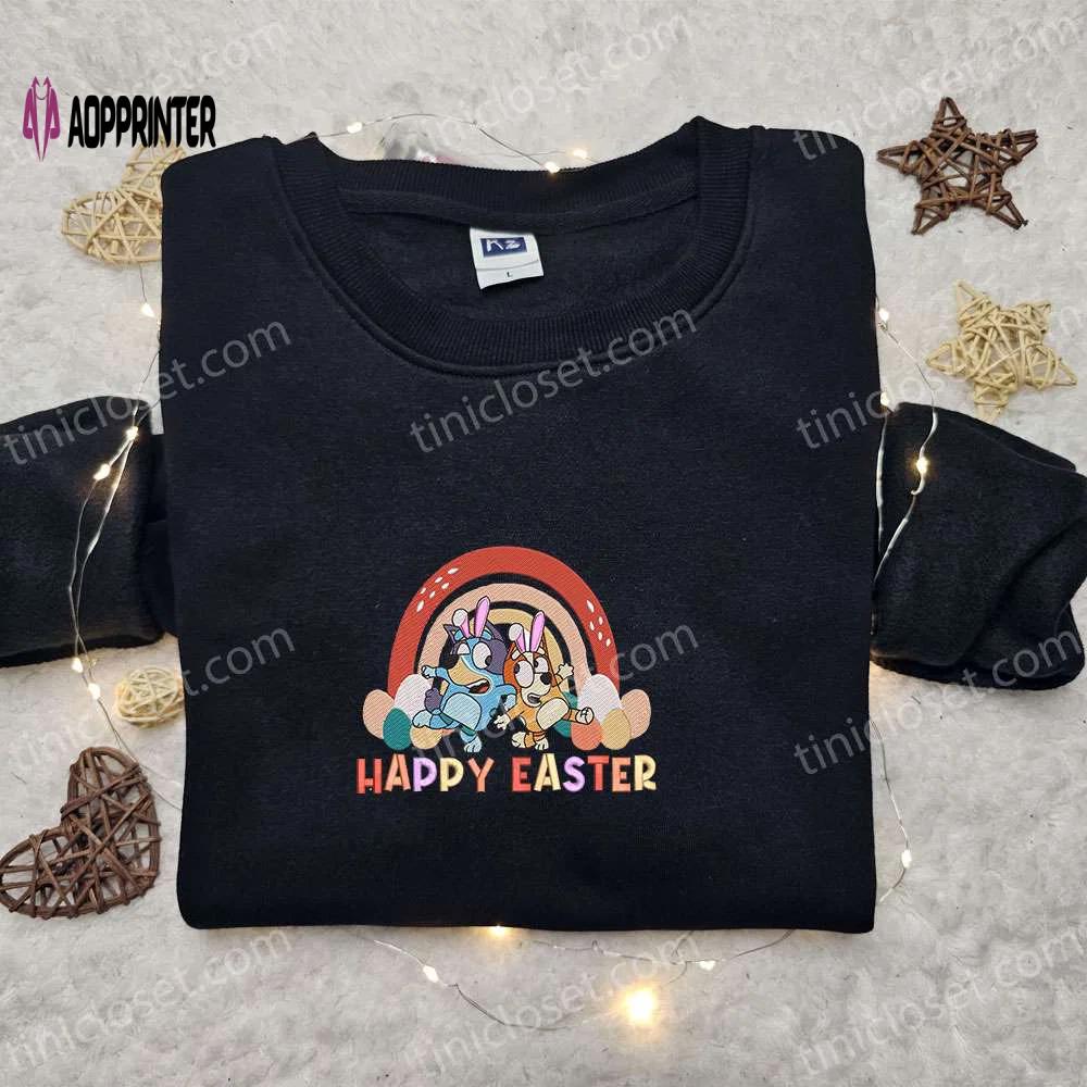 Bluey and bingo easter rainbow shirt & cartoon hoodie – perfect thanksgiving day gift idea Embroidered Shirt
