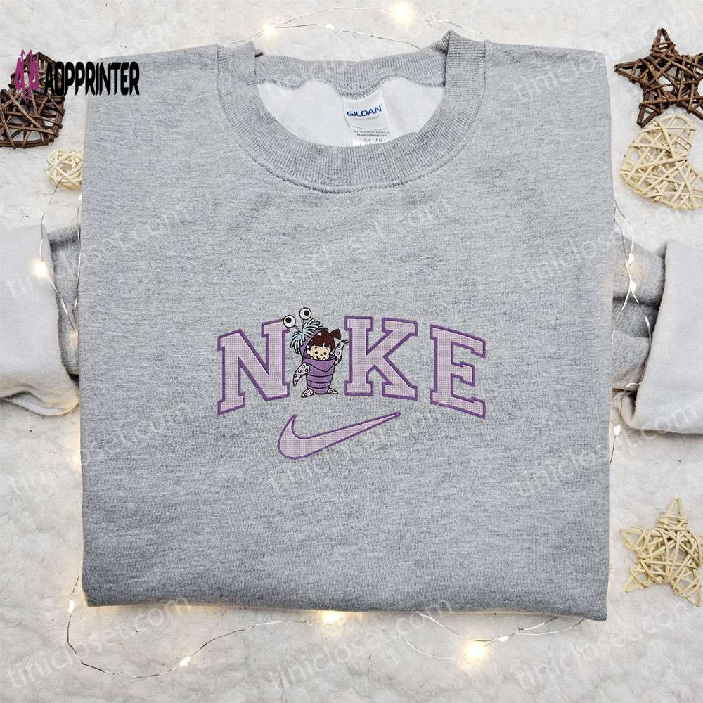 Boo monsters x nike cartoon embroidered hoodie & disney characters shirt – best family gift ideas Embroidered Shirt