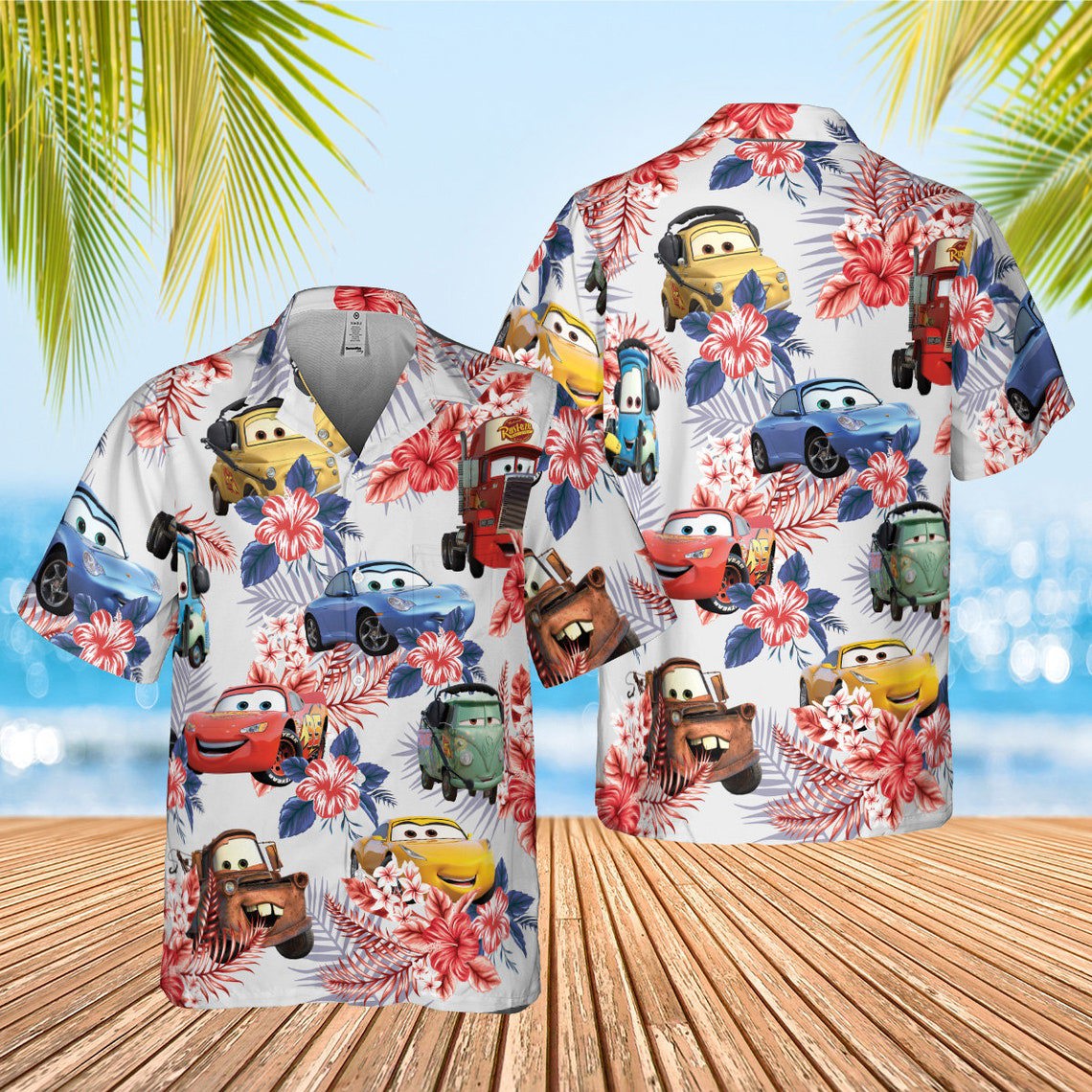 Car pixar 3d hawaiian 4th of july shirt summer beach gift for men and women Hawaii Shirt Shorts & Flip Flops