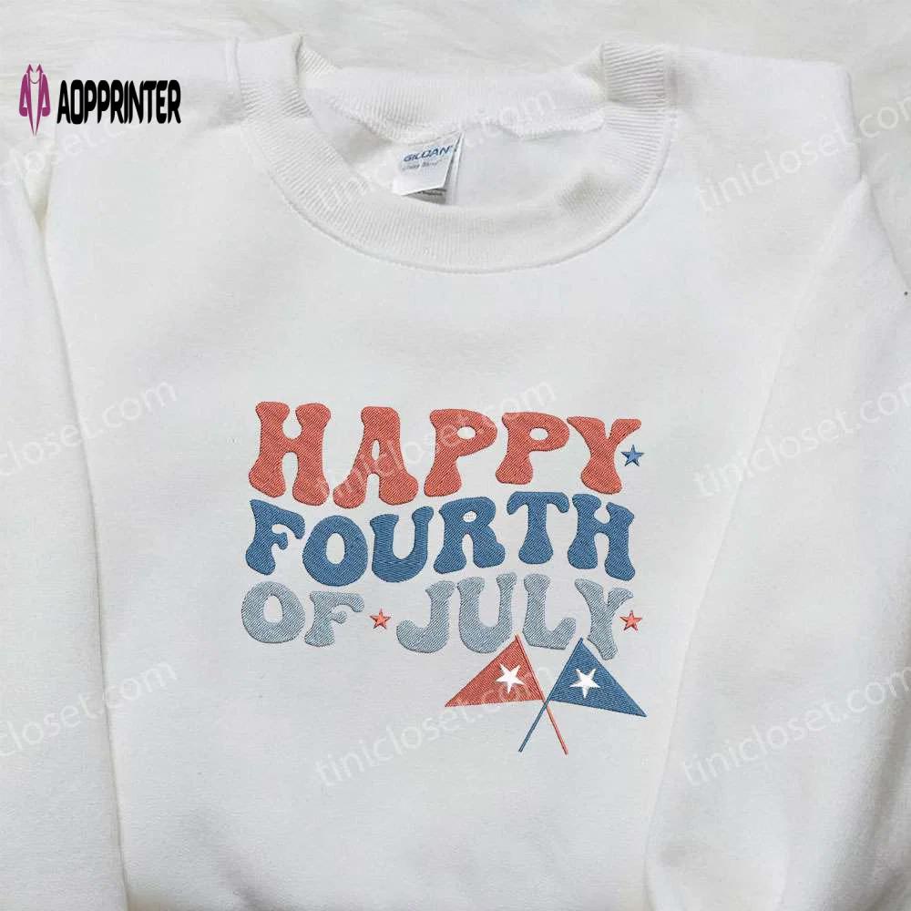 Celebrate independence day with happy fourth of july embroidered shirt – best patriotic shirts & national day gifts Embroidered Shirt