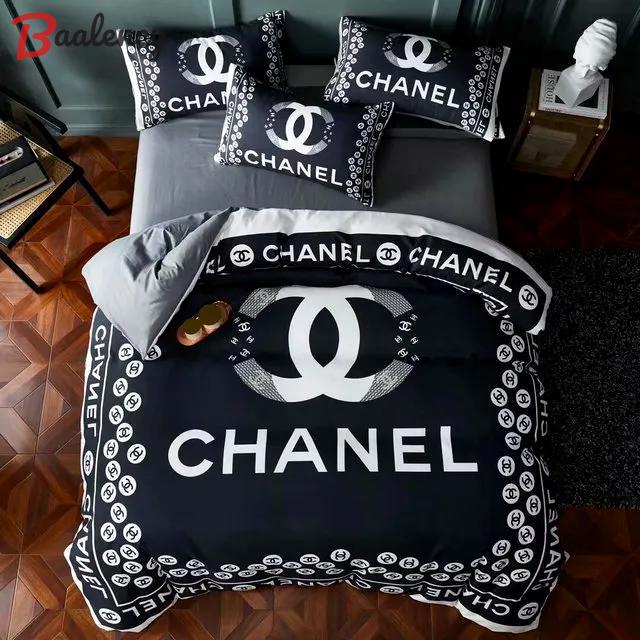 Chanel black bedding 3d printed bedding sets quilt sets duvet cover luxury brand bedding decor bedroom sets best luxury bed sets gift thankgivings and christmas bedding sets
