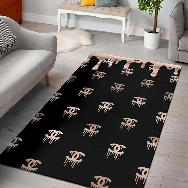 Chanel falling logo type 8. Upgrade Your Living Room with Luxury Home Decor: Area Carpets, Floor Decor, Door Mats, and Hot Gift Items with style a High-End Fashion Brand Rectangle Rug