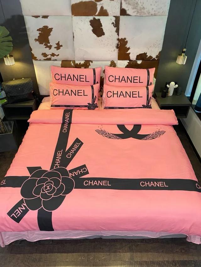 Chanel italian rose pinky luxury brand inspired 3d bedding sets duvet cover bedlinen bed set best luxury bed sets gift thankgivings and christmas Bedding Sets
