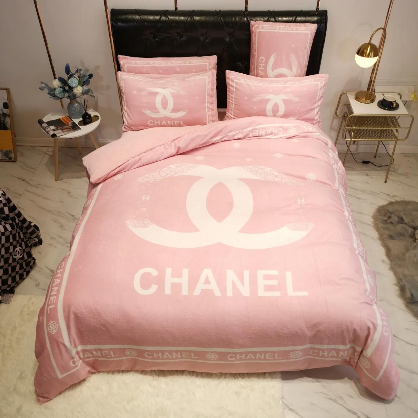Chanel light pinky   3d printed     luxury brand     s Bedding Sets duvet home decor sheets bedspread blankets bed linen covers bedroom idea bedclothes