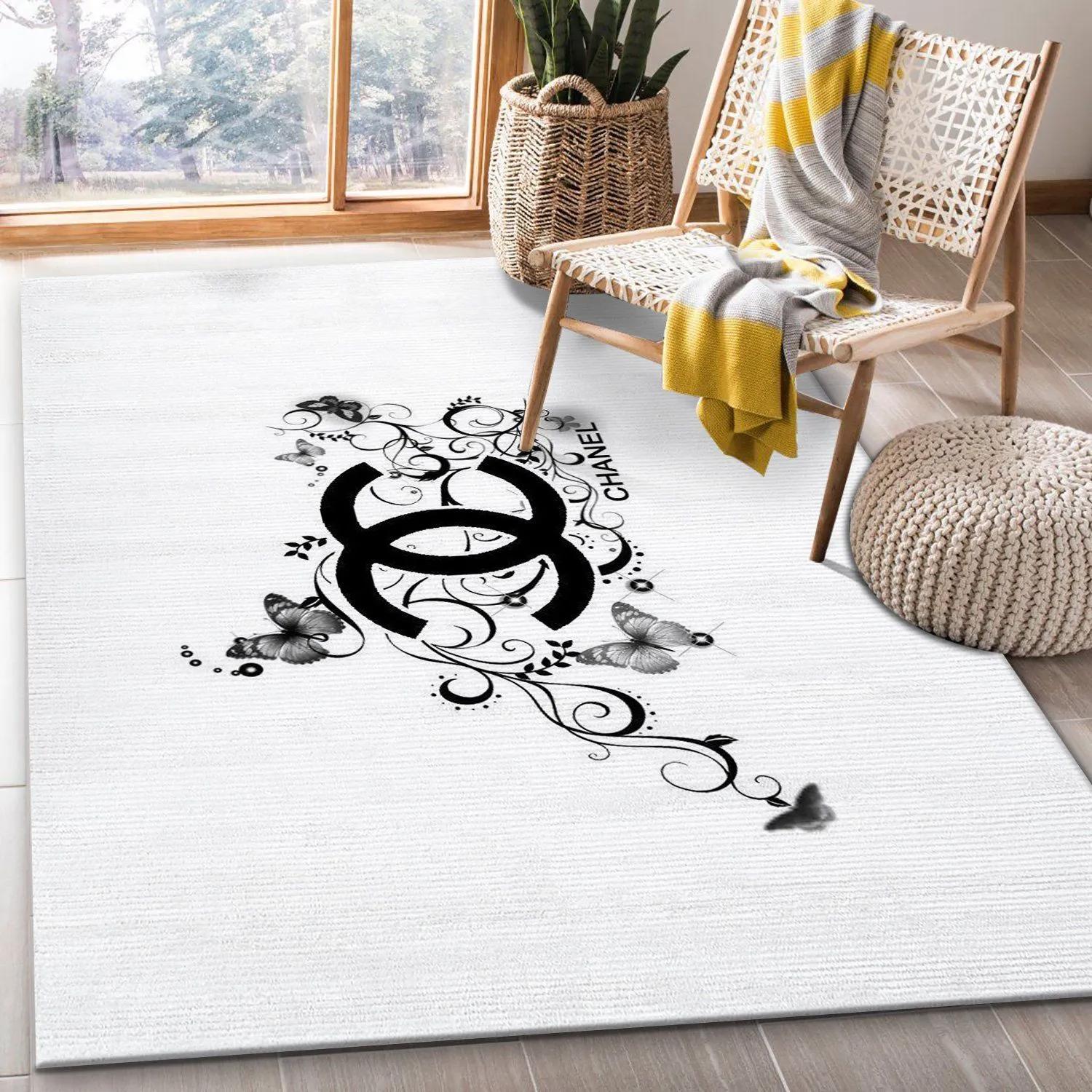 Chanel logo type 443. Upgrade Your Living Room with Luxury Home Decor: Area Carpets, Floor Decor, Door Mats, and Hot Gift Items with style a High-End Fashion Brand Rectangle Rug