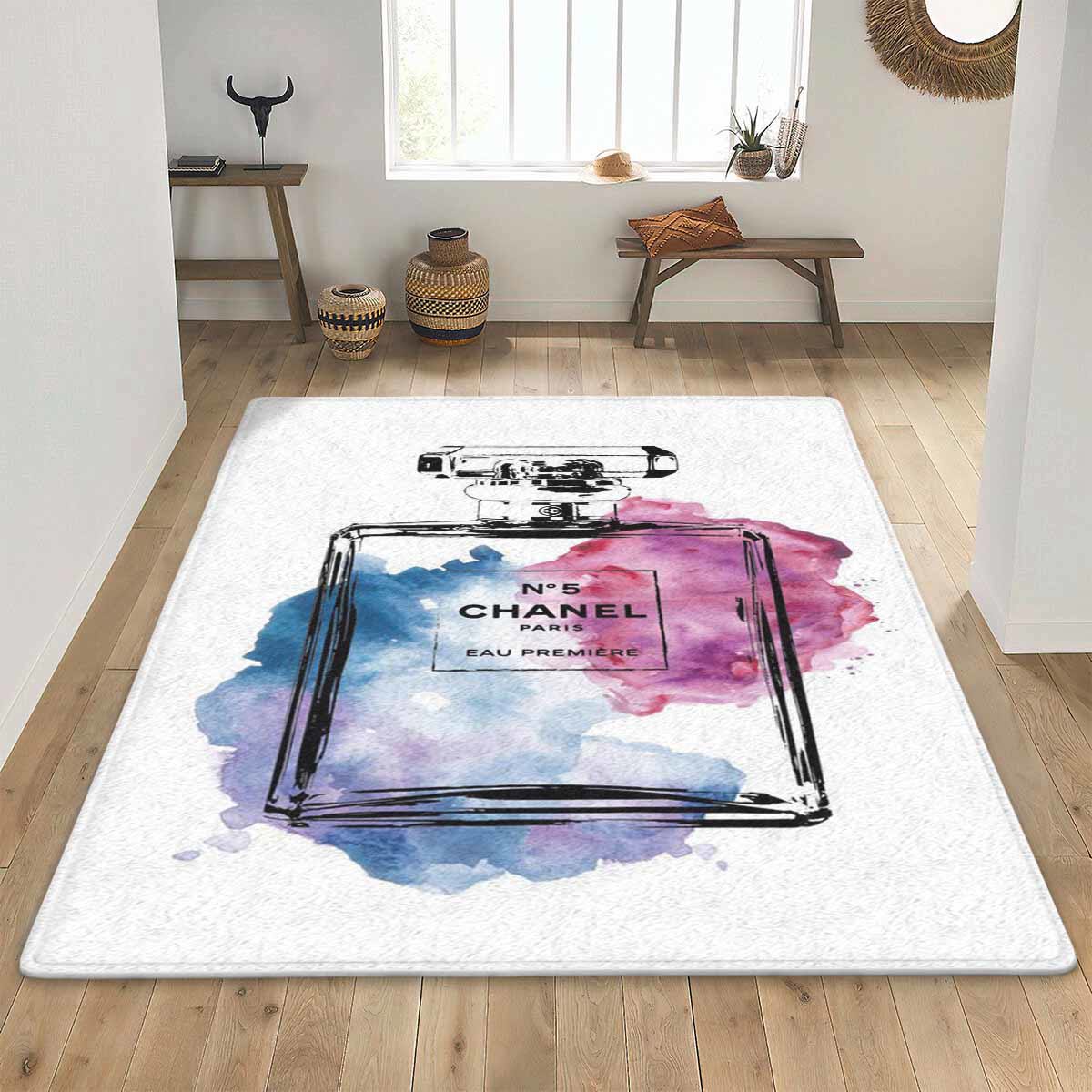 Chanel no perfume logo type 688. Upgrade Your Living Room with Luxury Home Decor: Area Carpets, Floor Decor, Door Mats, and Hot Gift Items with style a High-End Fashion Brand Rectangle Rug