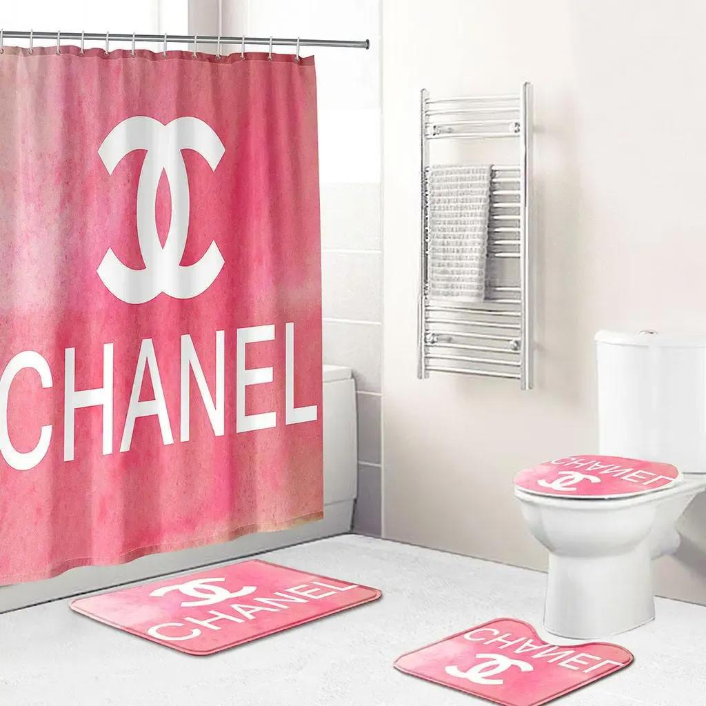 Chanel pink and white home decor luxury fashion brand bathroom sets hypebeast bath mat Bathroom Set