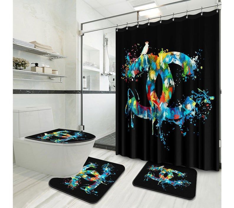 Chanel type 35 shower curtain waterproof luxury bathroom mat set hot 2023 20 Bathroom Accessory Sets