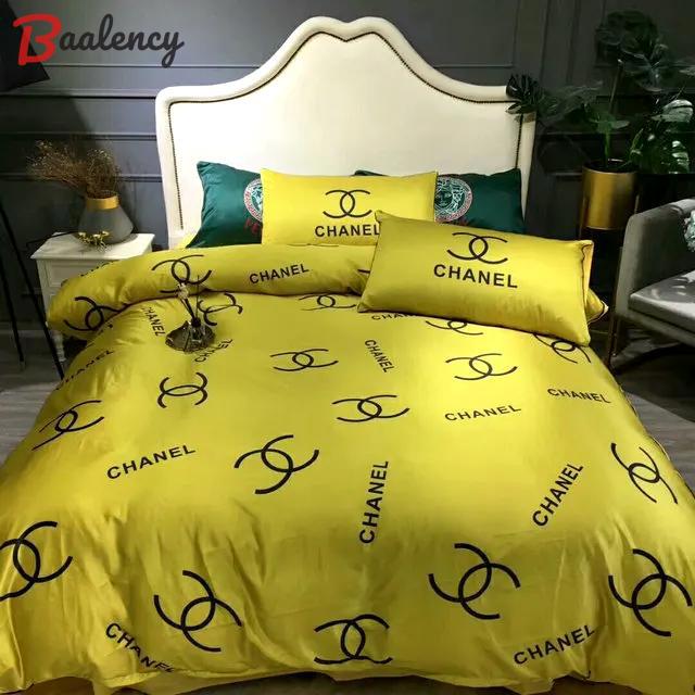 Chanel yellow bedding 3d printed bedding sets hot quilt sets duvet cover luxury brand bedding decor bedroom sets best luxury bed sets gift thankgivings and christmas bedding sets