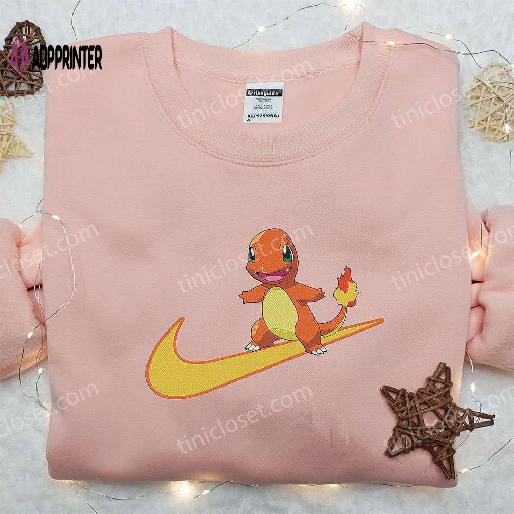 Charmander x nike anime embroidered hoodie & shirts: pokemon & nike inspired apparel Embroidered Shirt