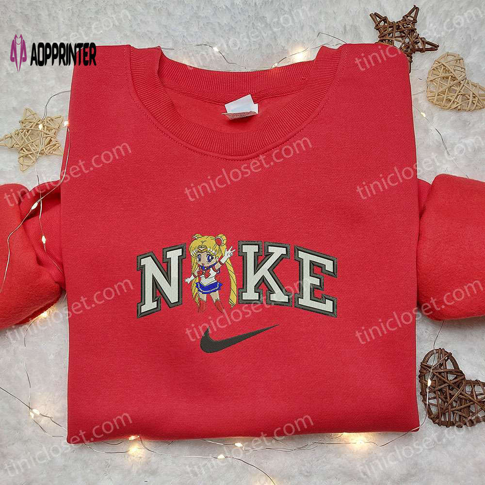 Chibi sailormoon x nike anime embroidered tshirt sweatshirt & hoodie: custom sailor moon embroidery Embroidered Shirt