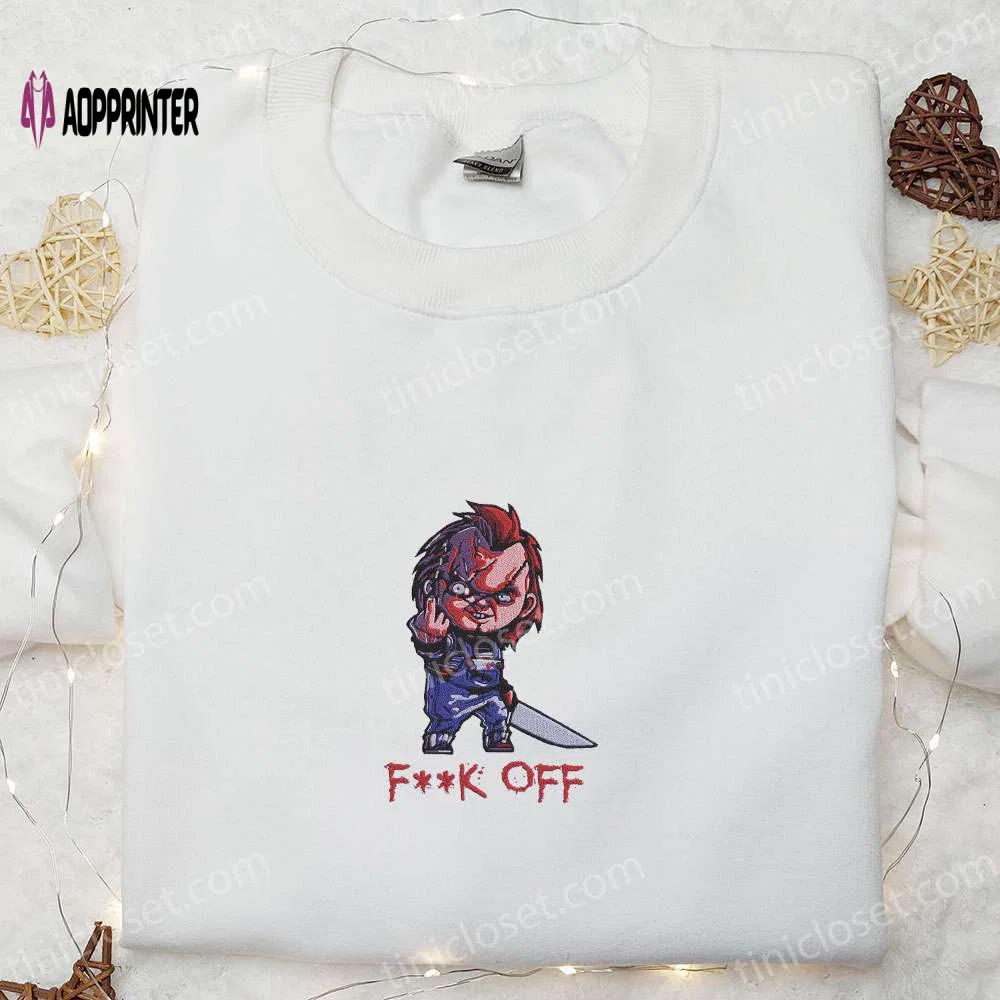 Chucky fuck off embroidered shirt – halloween movie gift for halloween lovers Embroidered Shirt