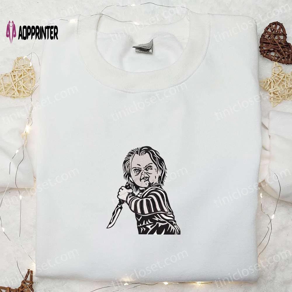 Chucky horror embroidered shirt movie characters & spooky shirts Embroidered Shirt
