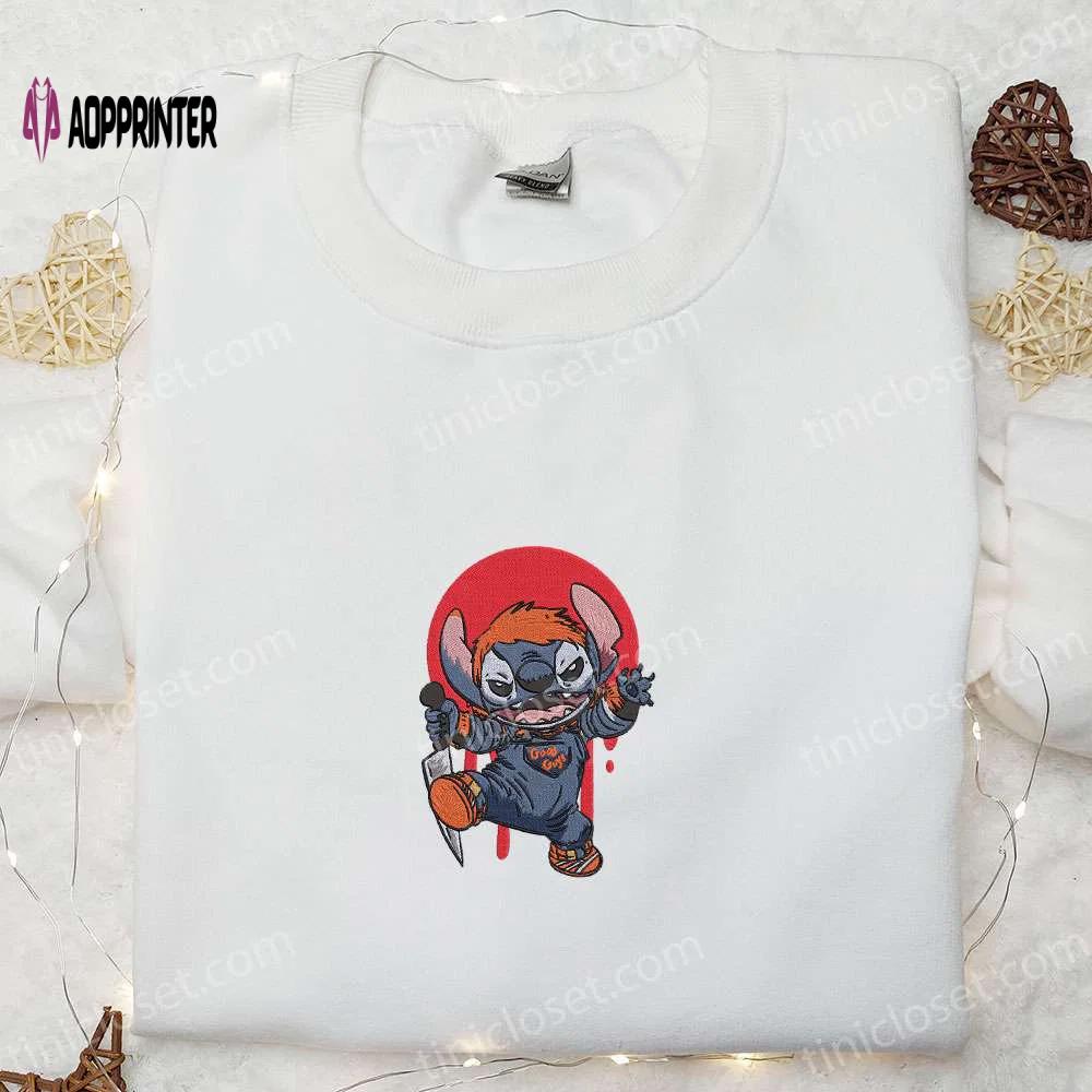 Chucky x stitch embroidered sweatshirt: disney halloween hoodie best gifts for family Embroidered Shirt