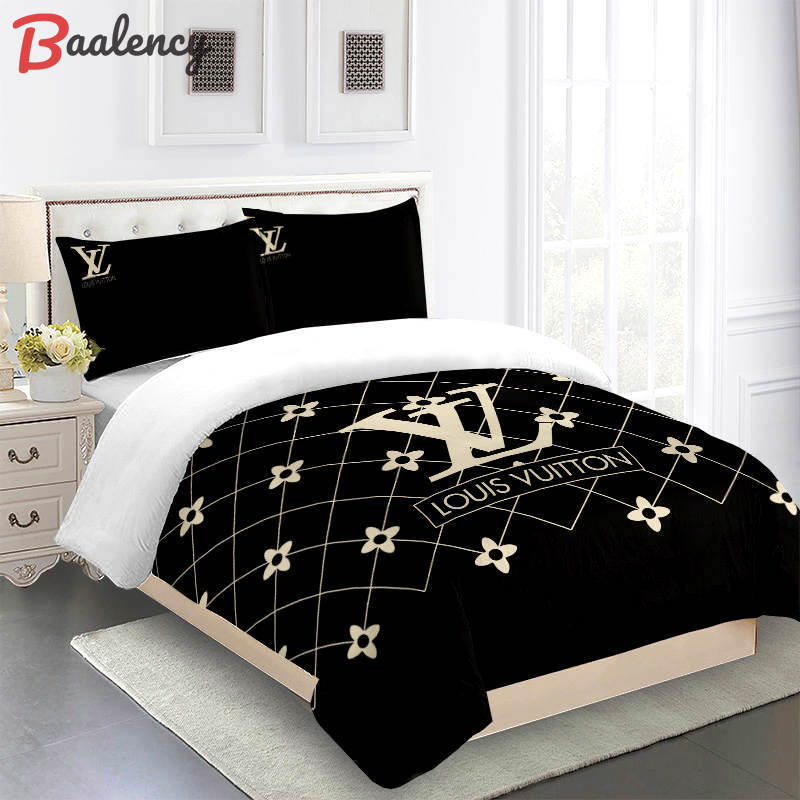 Comforter sets beautiful beige and black louis vuitton bedding set  home decoration bedding sets