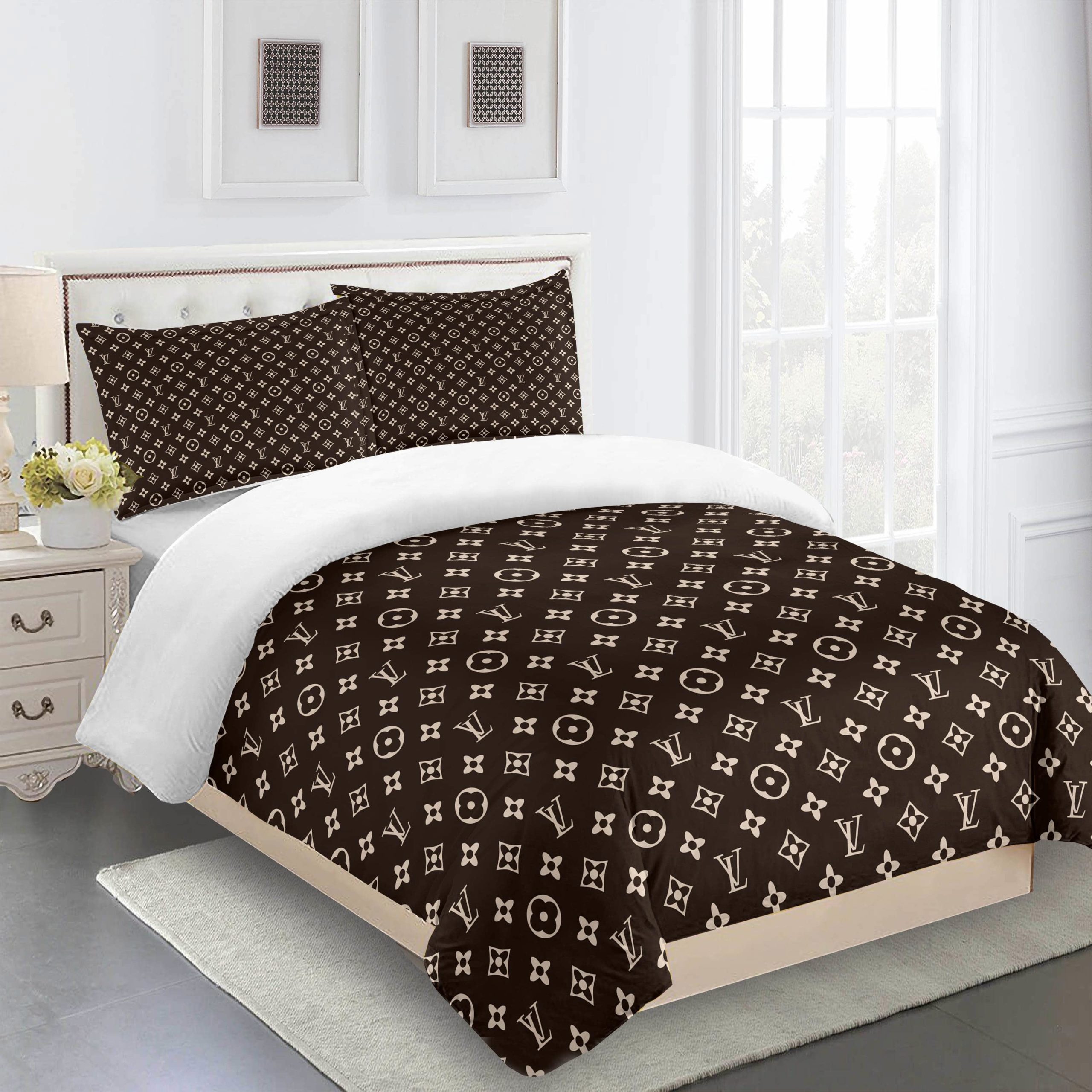 Comforter sets beige and black louis vuitton bedding set  home decoration Bedding Sets