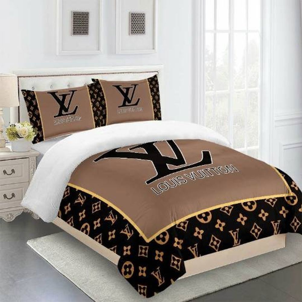 Comforter sets dark beige black full louis vuitton bedding set Bedding Sets