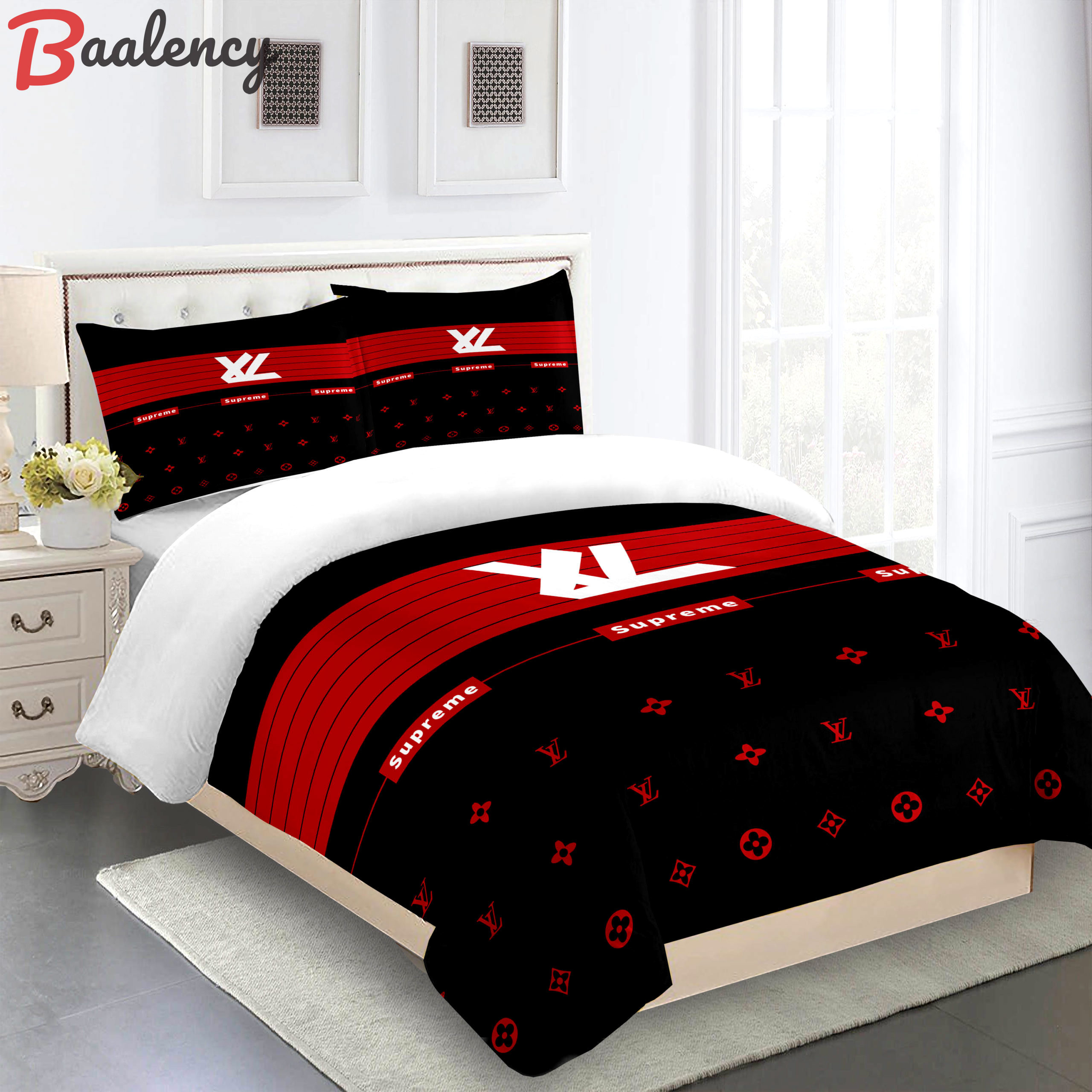 Comforter sets full red and black louis vuitton bedding set  home decoration bedding sets