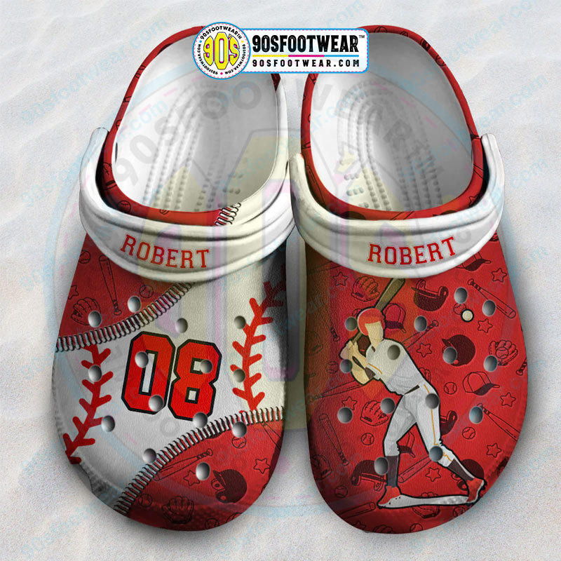 Crocs outfit - customize jersey numbers and name red white personalized baseball crocs - 502 Crocs Outfit
