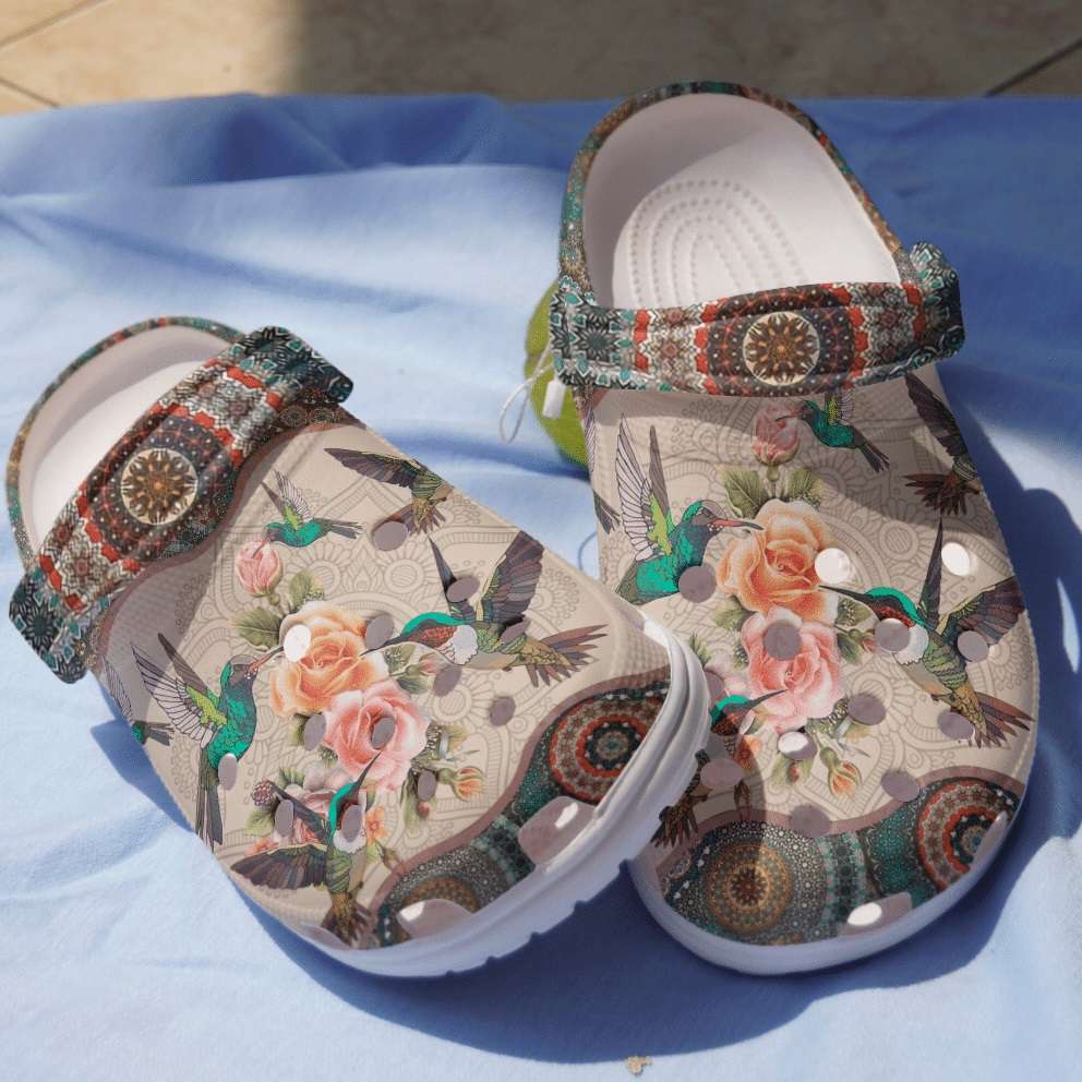 Crocs outfit - hummingbirds hippie girl vintage floral bird crocs crocband clog shoes - 1273 Crocs Outfit