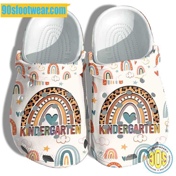 Crocs outfit - personalized crocs for teachers – leopard rainbow pattern kindergarten clogs - 1676 Crocs Outfit