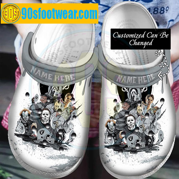 Crocs outfit - personalized raider crocs horror movie characters las vegas raiders football team custom classic clog - 1815 Crocs Outfit