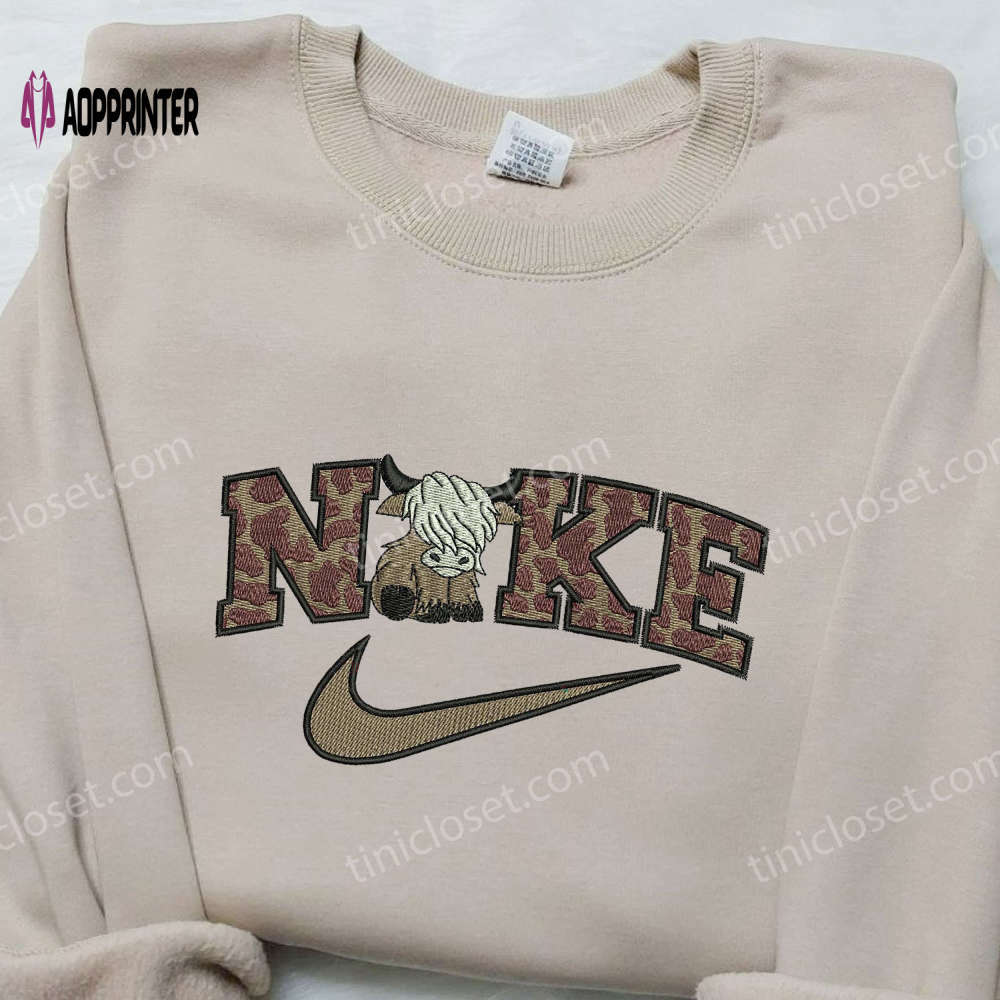 Custom nike brown bull embroidered shirt – cartoon design stylish & unique Embroidered Shirt