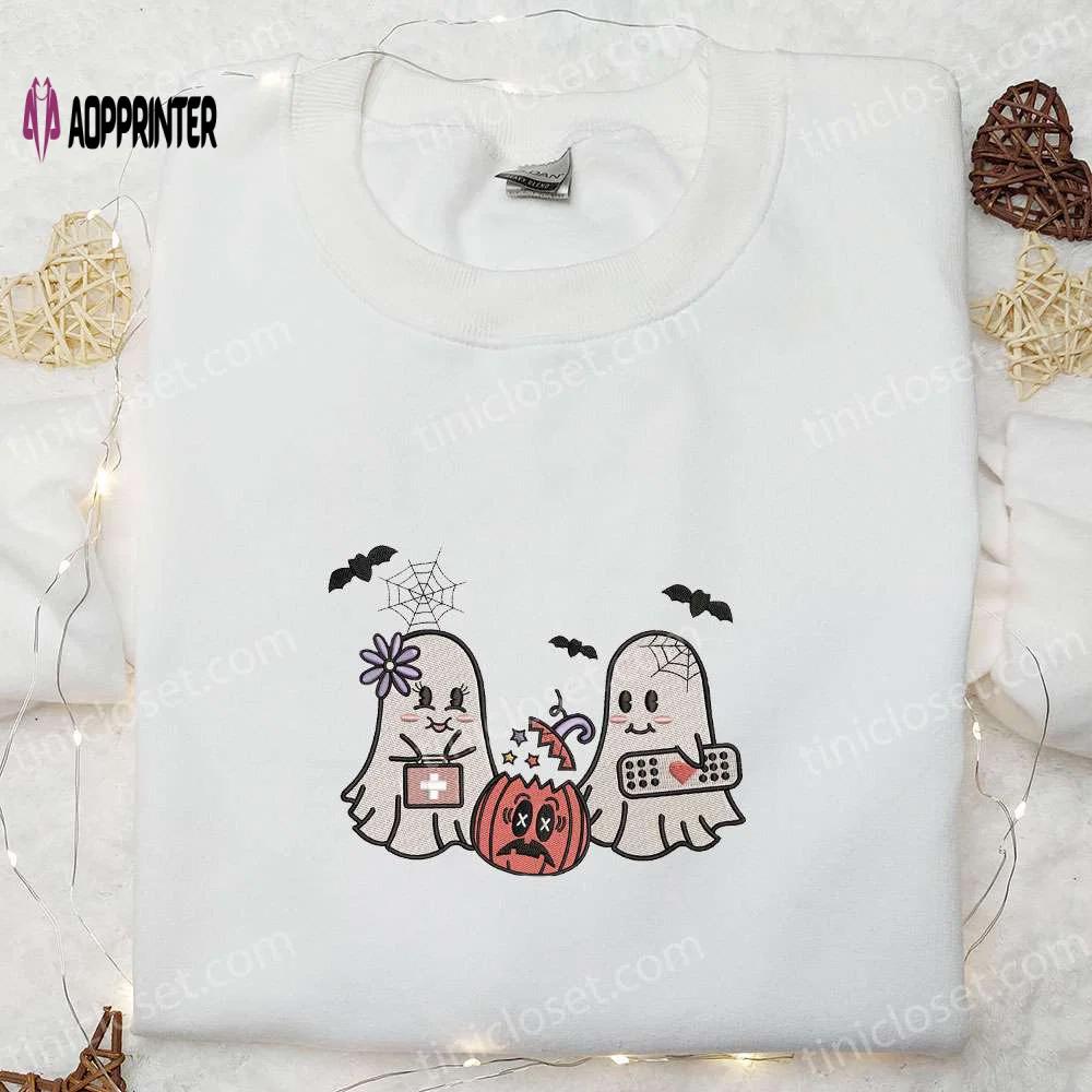 Cute retro ghosts embroidered shirt halloween gifts for family Embroidered Shirt