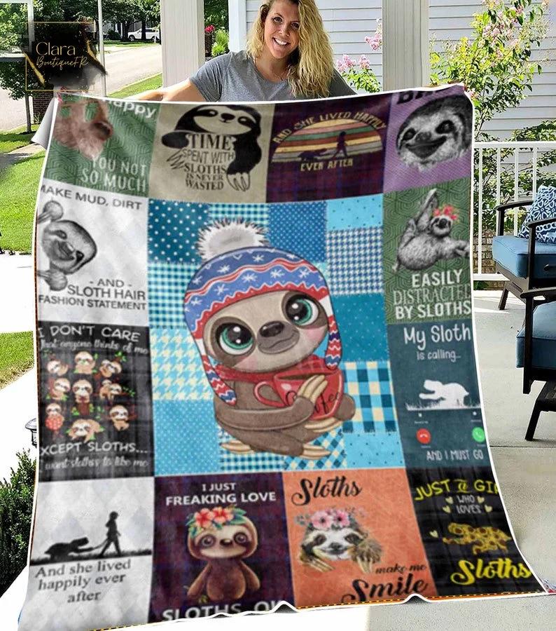Cute sloth fleece blanket, mink sherpa blanket, sloth blanket, baby blanket, cute sloth blanket, sloth lovers gift Quilt Blanket