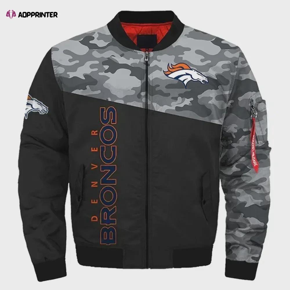 Denver broncos army pattern bomber jacket – black and gray Bomber Jacket