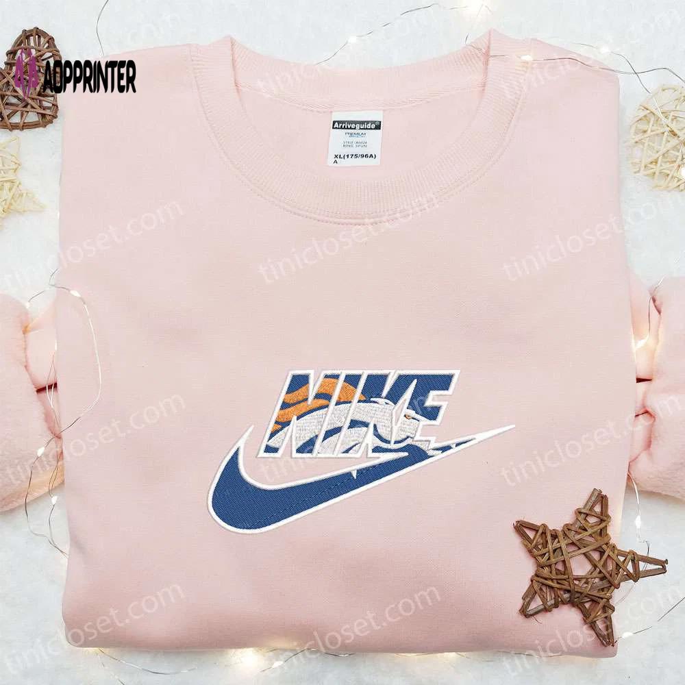 Denver broncos logo embroidered t-shirt by nike – official nfl sports tee Embroidered Shirt