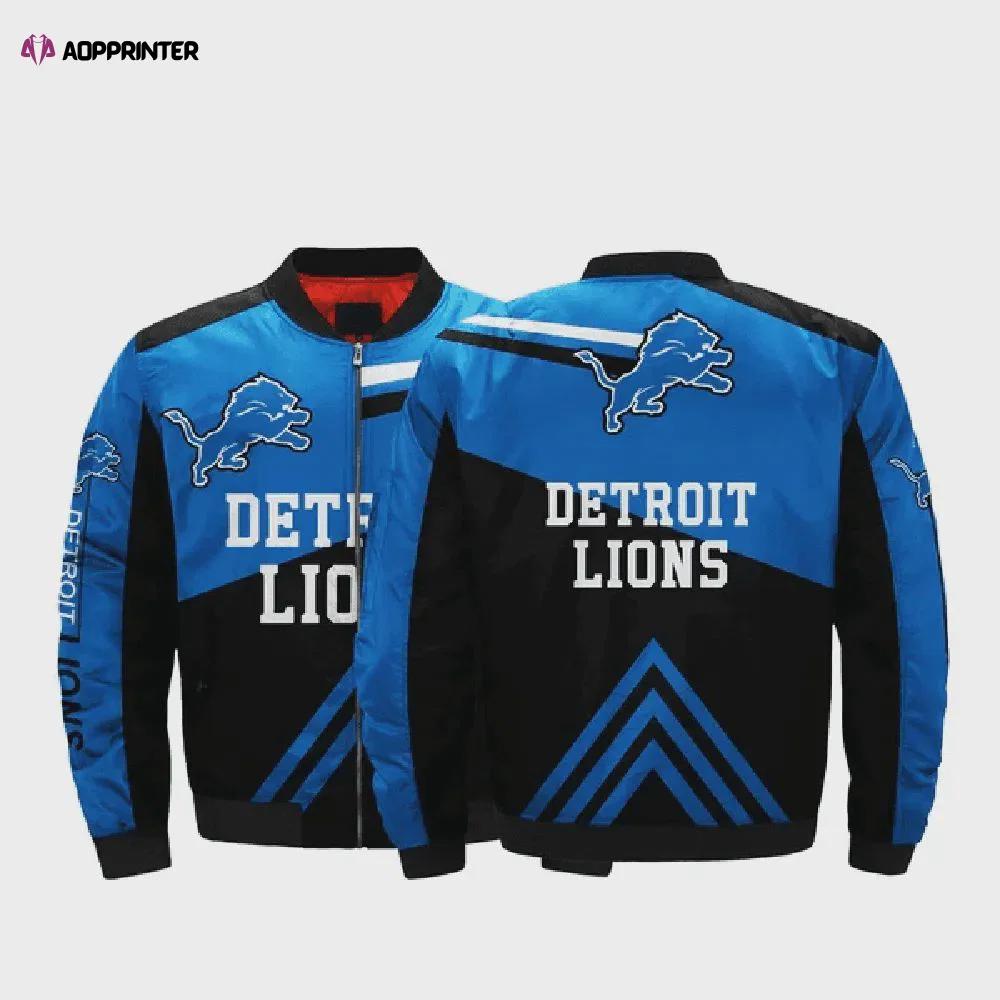 Detroit lions team logo pattern bomber jacket – blue and black Bomber Jacket