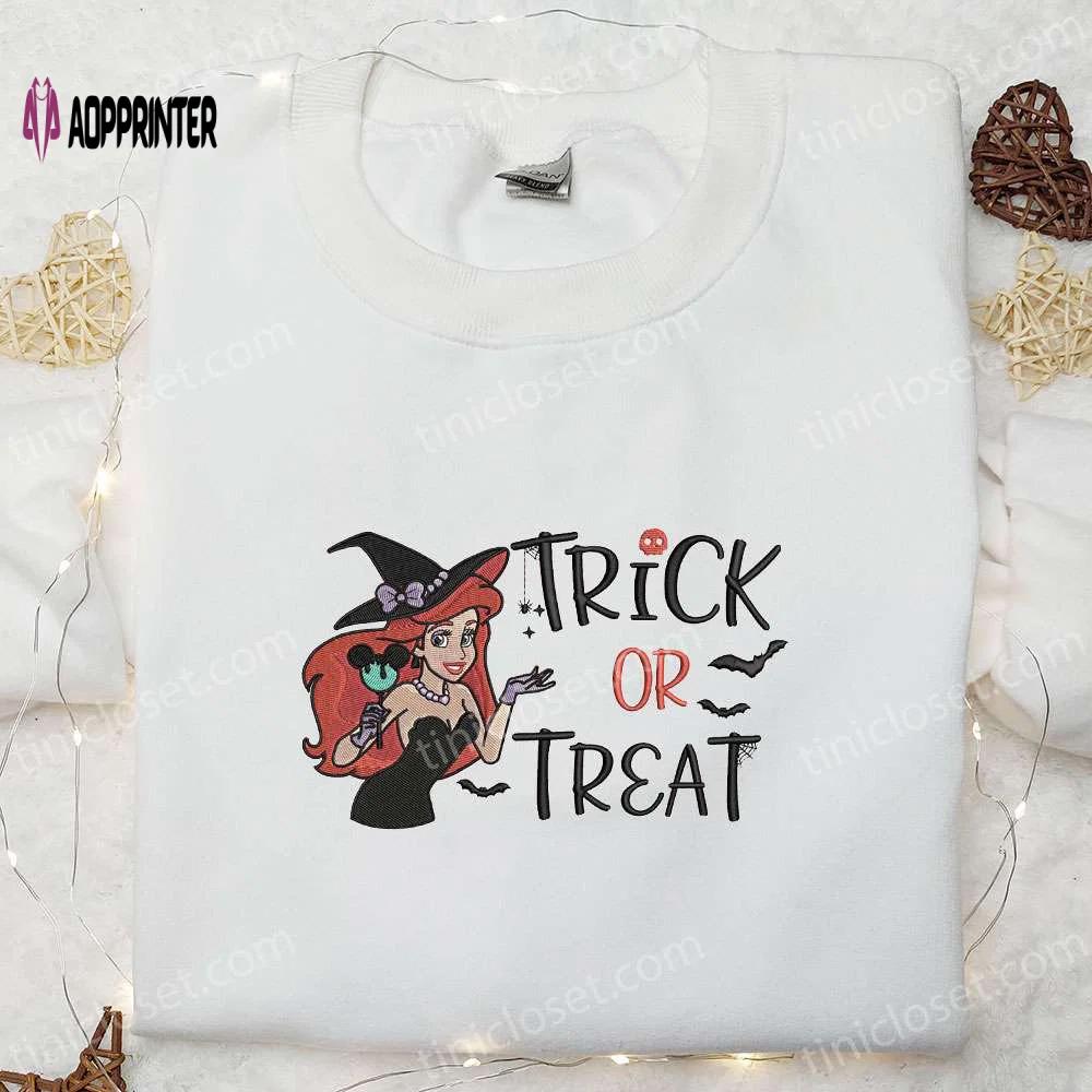 Disney ariel mermaid trick or treat embroidered shirt & sweatshirt – best halloween gifts ideas for family Embroidered Shirt
