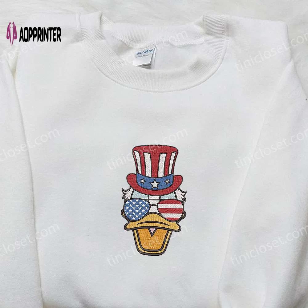 Disney donald duck embroidered shirt – american theme with glasses – perfect national day gift Embroidered Shirt