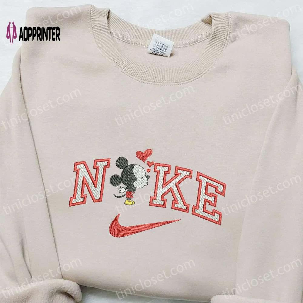 Disney mickey mouse heart x nike embroidered sweatshirt – cartoon characters & nike inspired shirt Embroidered Shirt
