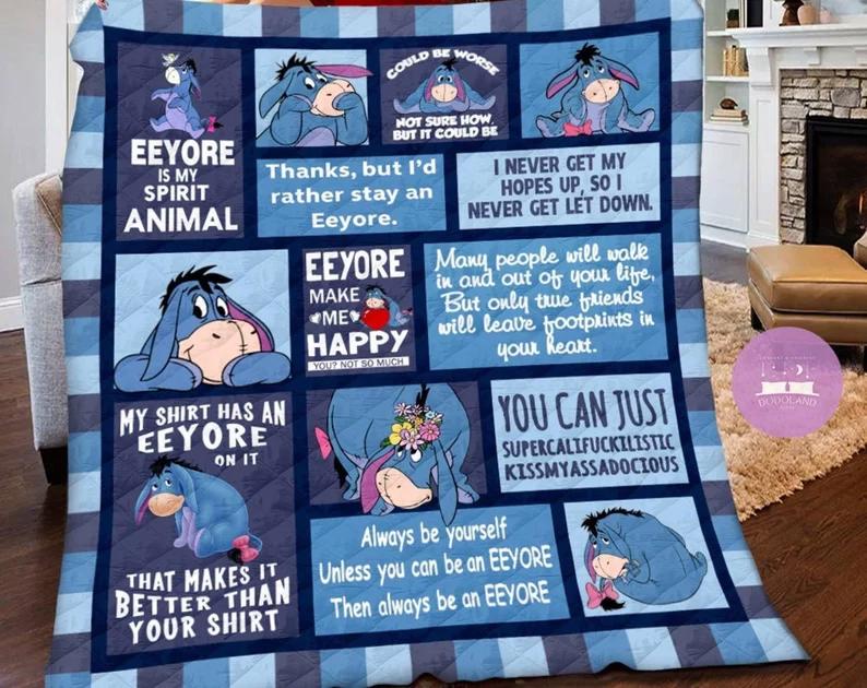 Eeyore blanket, winnie the pooh fleece blanket, movie couch sofa blanket, eeyore birthday gifts,eeyore christmas gift for kids Quilt Blanket