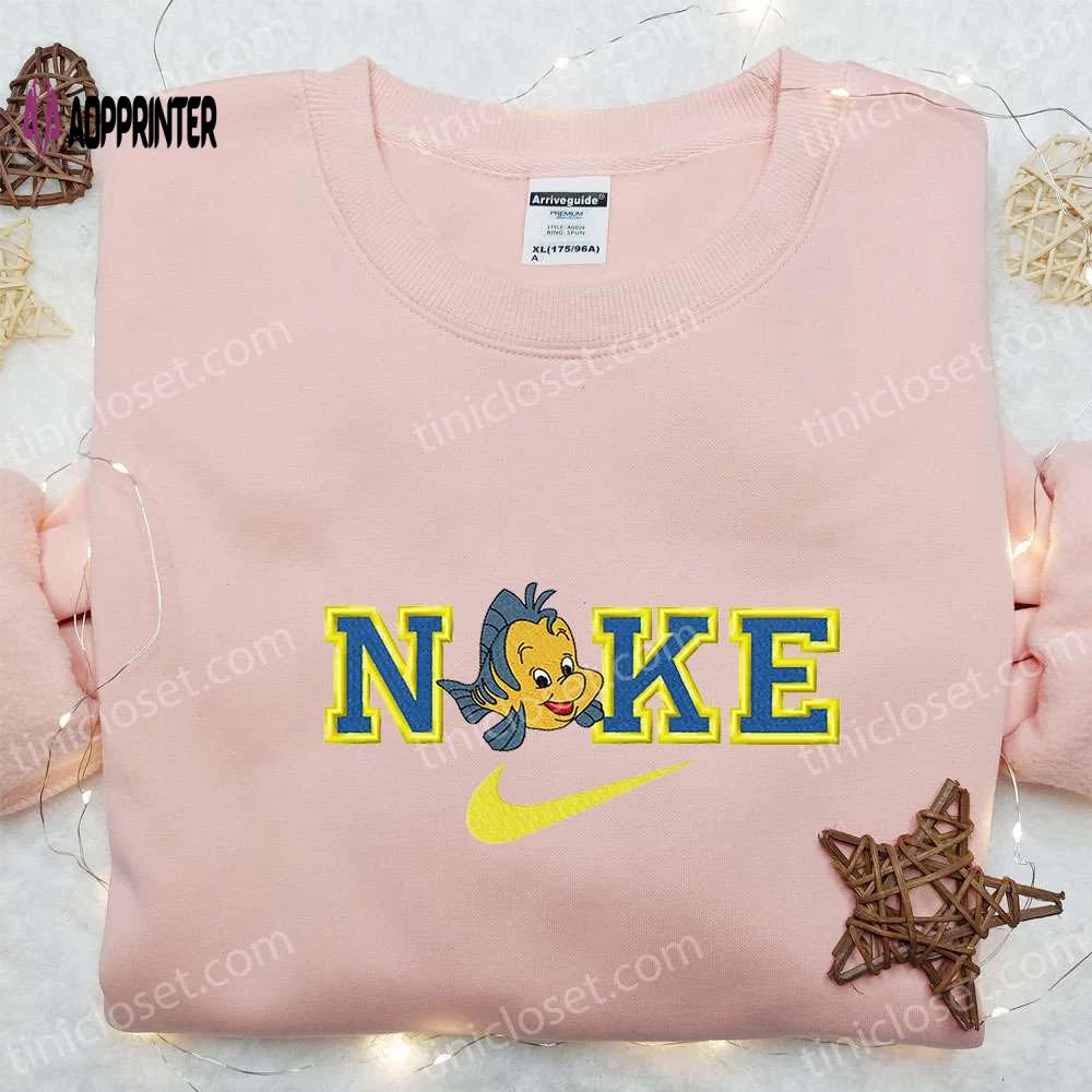 Flounder x nike cartoon embroidered shirt: the little mermaid inspired nike shirt Embroidered Shirt