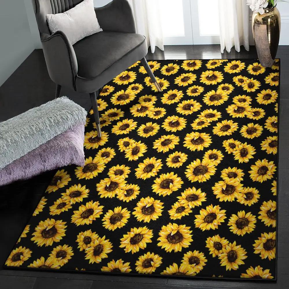 Flower dining room rug, yellow sunflowers gs cl rug Rectangle Rug