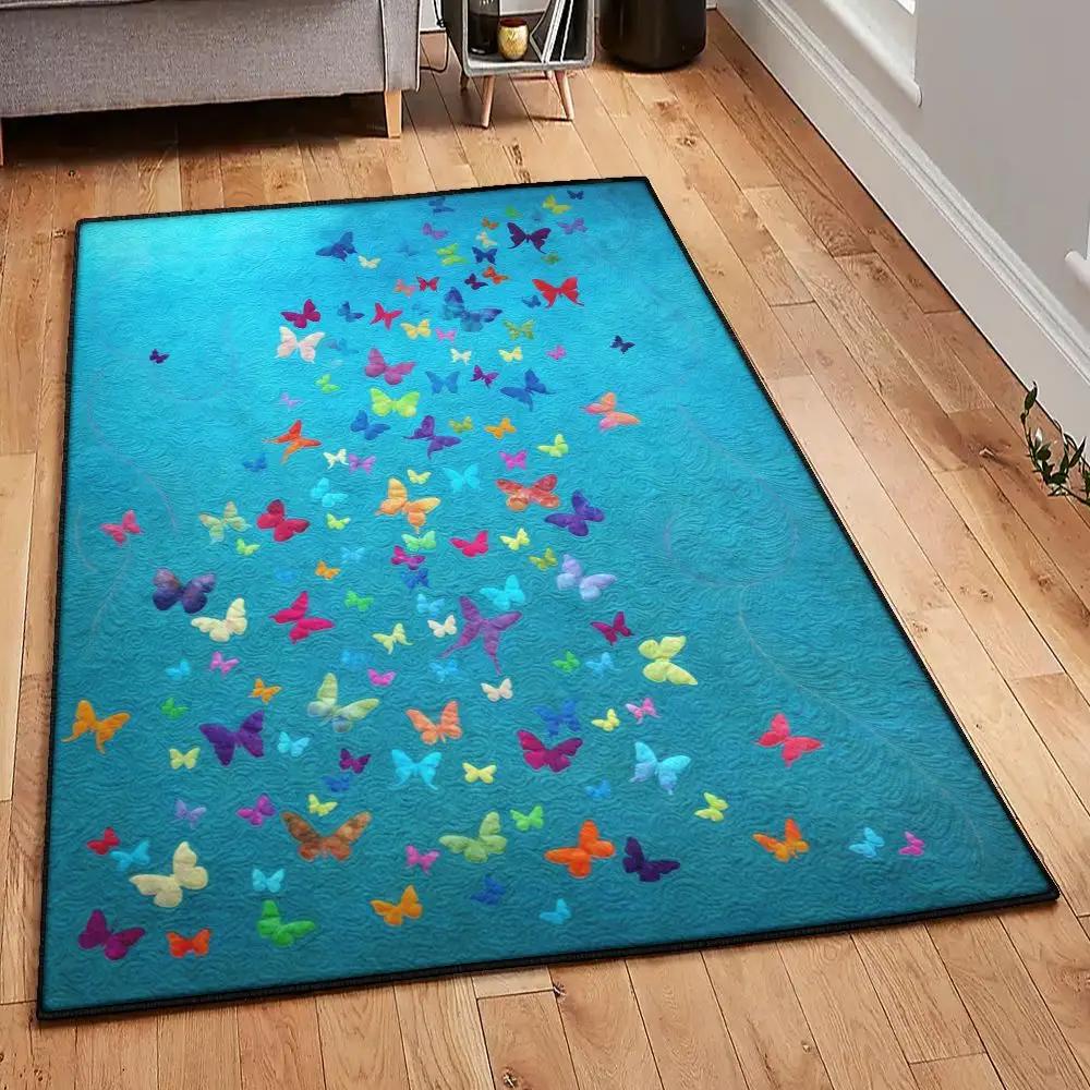 Flowers kitchen rugs, color butterfly gs rug Rectangle Rug