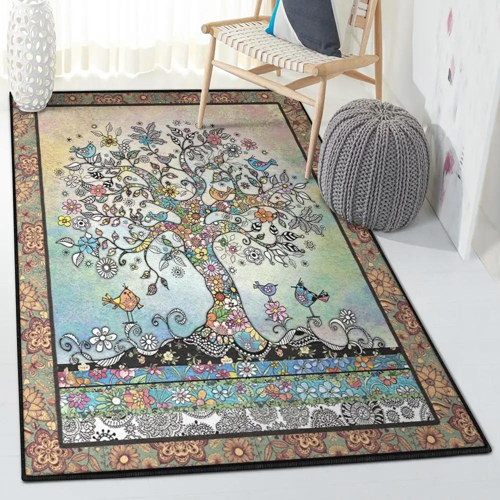 Forest area rugs for living room, flourish tree of life blooming in spring rug Rectangle Rug