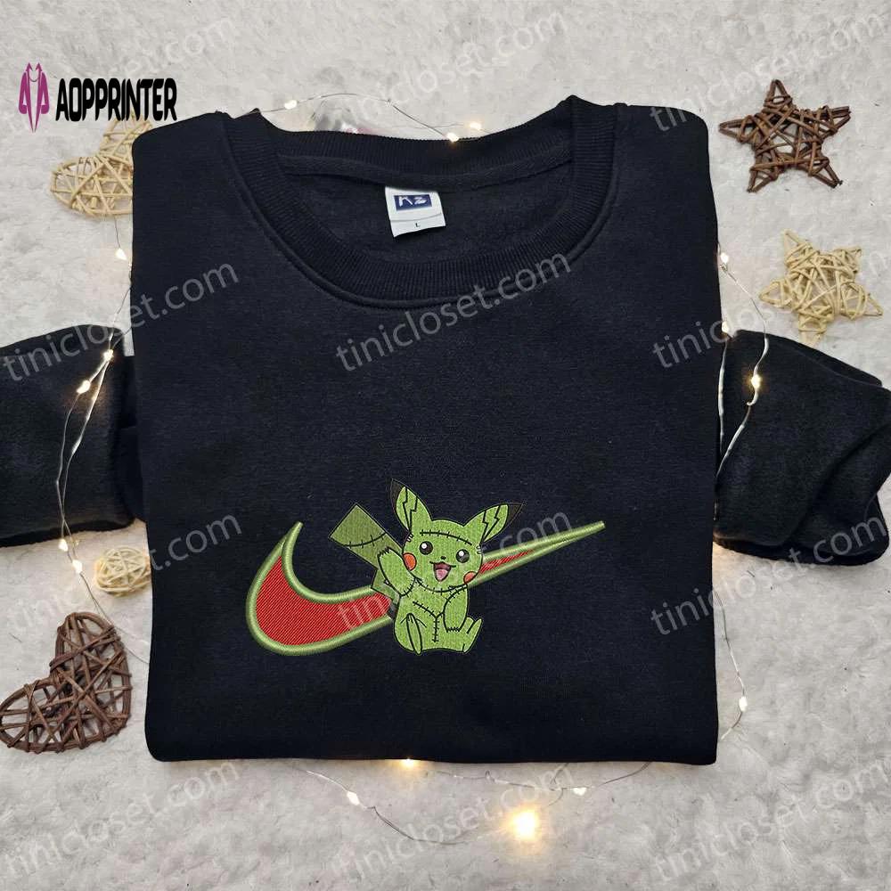 Frankenstein pikachu x swoosh embroidered sweatshirt: funny pokemon shirt with hoodie design Embroidered Shirt