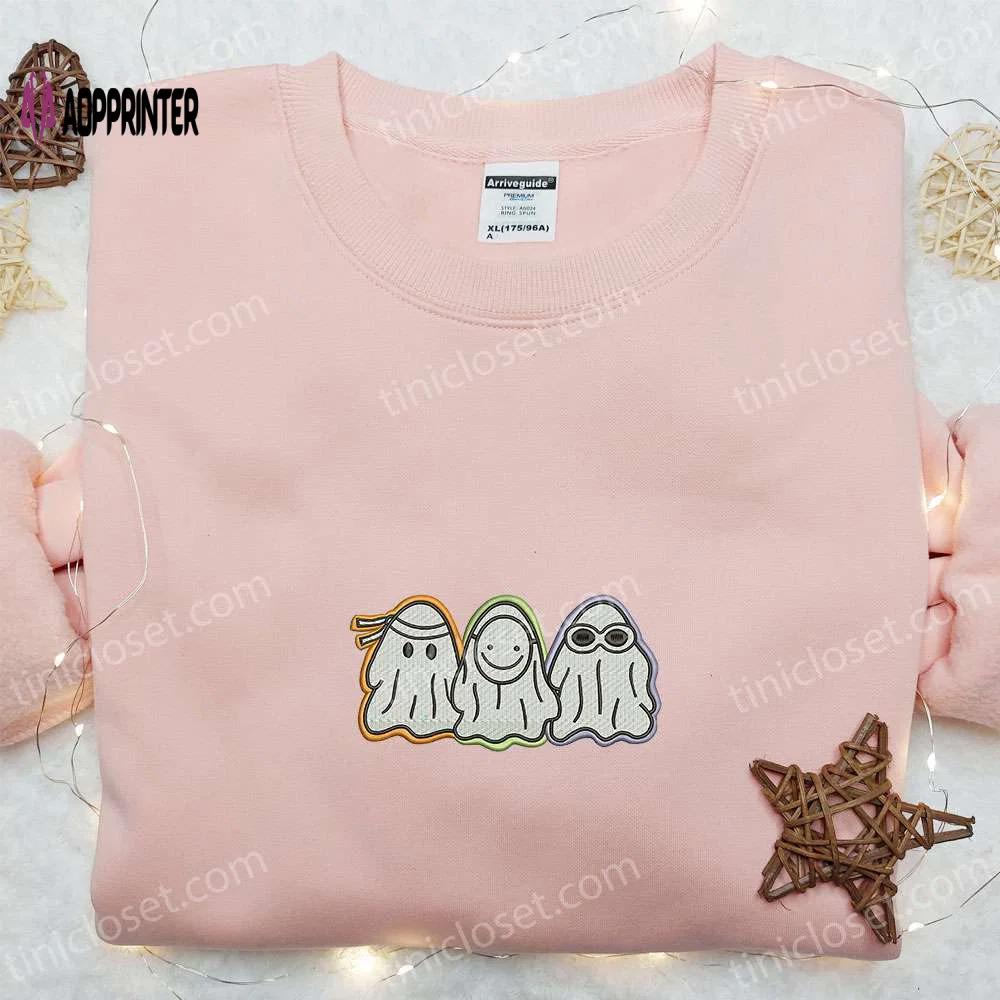 Funny ghosts embroidered shirt: adorable halloween gift for family Embroidered Shirt