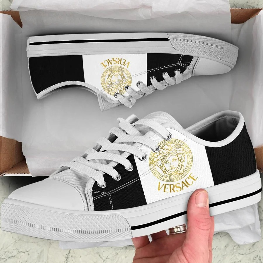 Gianni versace black white low top canvas shoes sneakers hot best for men women 76 lwcs Low Top Canvas Shoes
