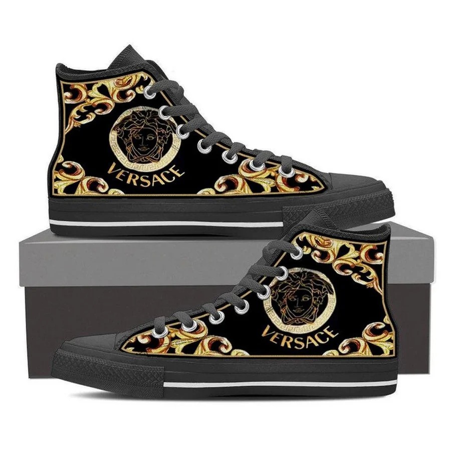 Gianni versace gold black high top canvas shoes sneakers hot best for men women hot 2023 56 High Top Canvas Shoes