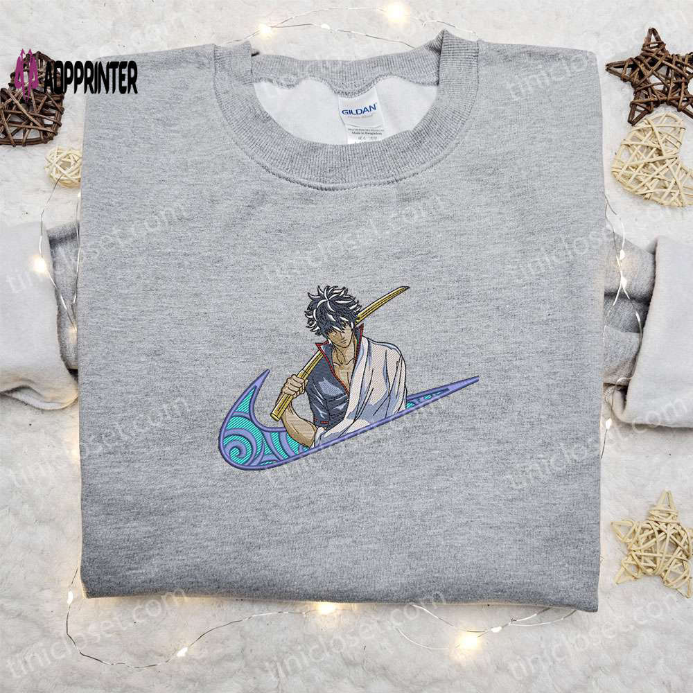 Gintoki sakata x swoosh embroidered sweatshirt: best gintama shirt for birthday gifts Embroidered Shirt